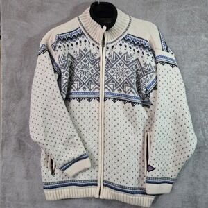 Norskwear Mens Small Full Zip Fair‎ Isle Lined Wool Cardigan Sweatshirt 90s